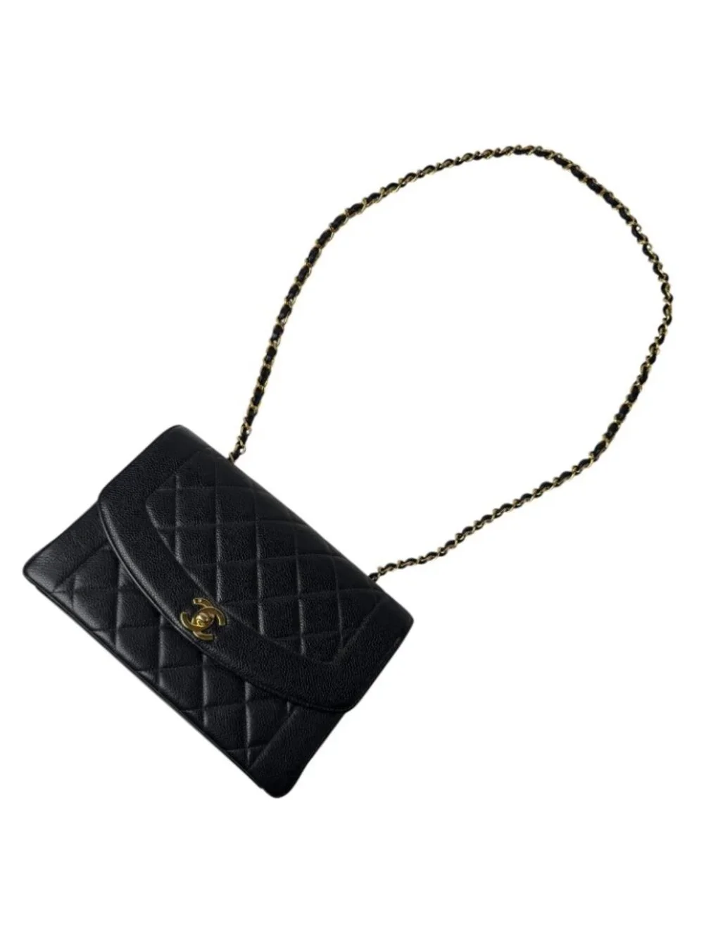 Chanel Diana Flap Quilted 25 Caviar Leather Chain Shoulder Bag